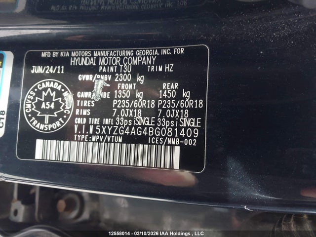 Продажа на аукционе авто 2011 Hyundai Santa Fe Gls, vin: 5XYZG4AG4BG081409, номер лота: 12558014