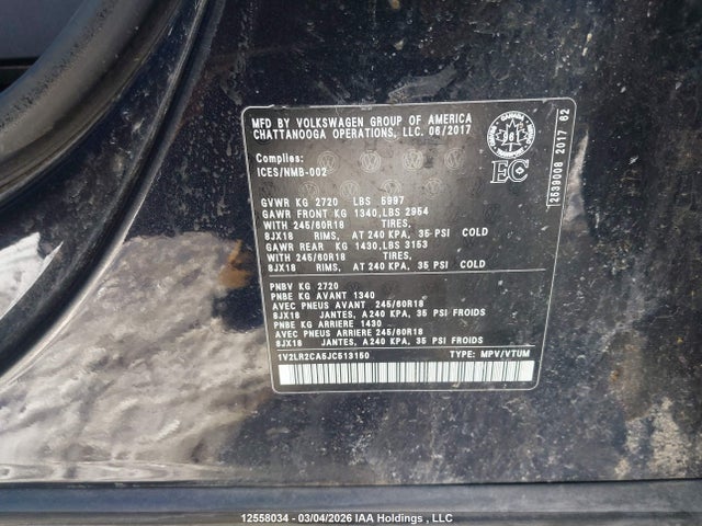 Aukcja sprzedaży 2018 Volkswagen Atlas 3.6 Fsi Comfortline, vin: 1V2LR2CA5JC513150, numer aukcji: 12558034