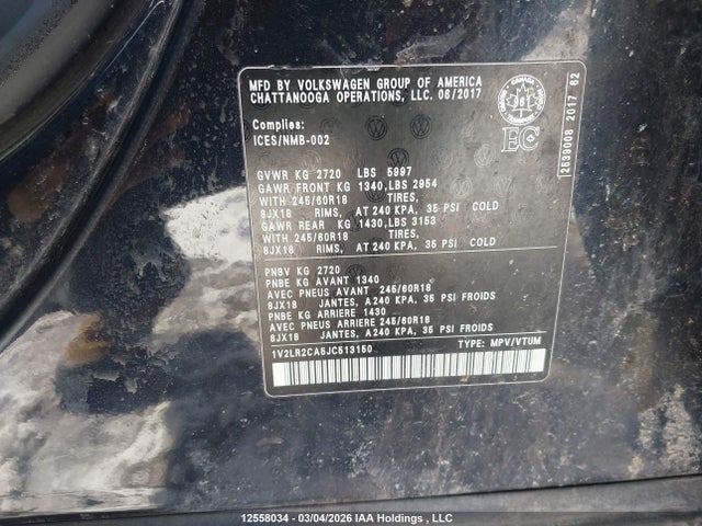 Aukcja sprzedaży 2018 Volkswagen Atlas 3.6 Fsi Comfortline, vin: 1V2LR2CA5JC513150, numer aukcji: 12558034