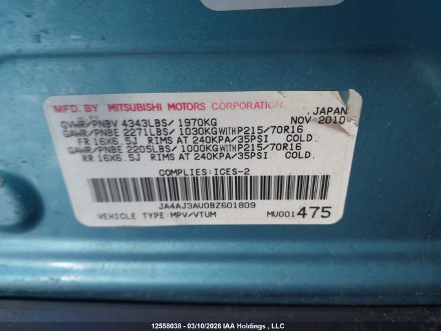 Aukcja sprzedaży 2011 Mitsubishi Rvr Se, vin: JA4AJ3AU0BZ601809, numer aukcji: 12558038