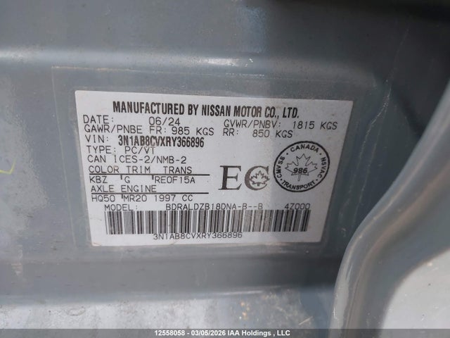 3N1AB8CVXRY366896 Nissan SENTRA SV