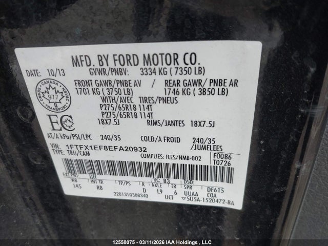 2014 Ford F-150 Fx4 მანქანა იყიდება აუქციონზე, vin: 1FTFX1EF8EFA20932, აუქციონის ნომერი: 12558075