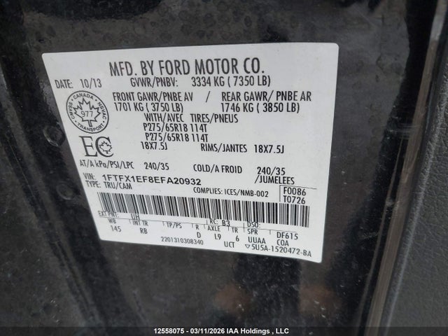2014 Ford F-150 Fx4 მანქანა იყიდება აუქციონზე, vin: 1FTFX1EF8EFA20932, აუქციონის ნომერი: 12558075