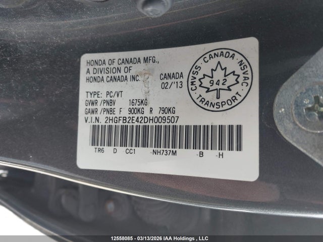Продаж на аукціоні авто 2013 Honda Civic, vin: 2HGFB2E42DH009507, номер лоту: 12558085