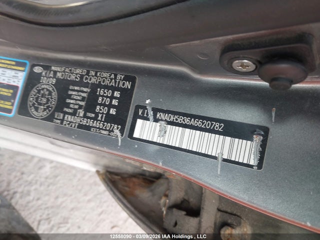 12558090 :رقم المزاد ، KNADH5B36A6620782 vin ، 2010 Kia Rio Lx/sx مزاد بيع
