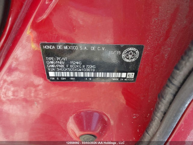 3HGGK5G5XGM103619 Honda FIT LX