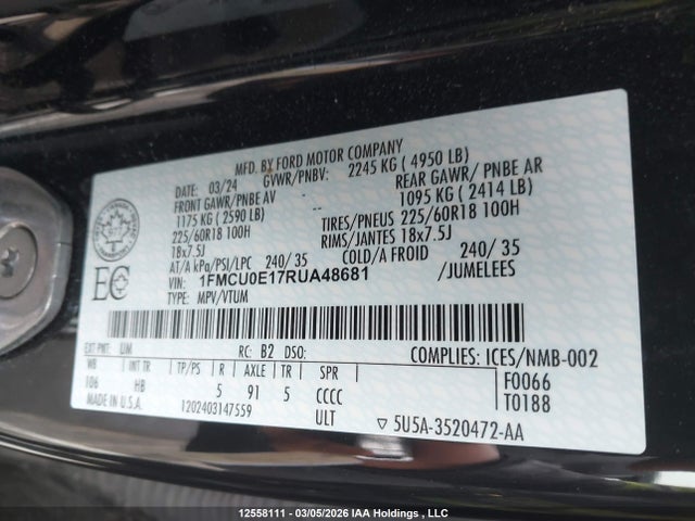 1FMCU0E17RUA48681 Ford Escape Phev