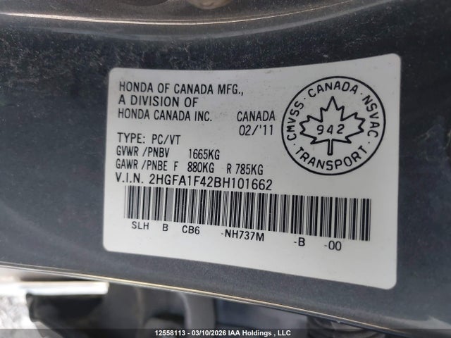 Aukcja sprzedaży 2011 Honda Civic Dx-g, vin: 2HGFA1F42BH101662, numer aukcji: 12558113