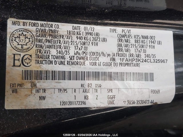 12558126 :رقم المزاد ، 1FAHP3K24CL325967 vin ، 2012 Ford Focus Se مزاد بيع