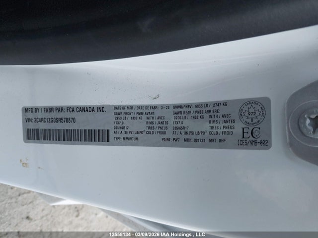 Aukcja sprzedaży 2025 Chrysler Grand Caravan Sxt, vin: 2C4RC1ZG0SR570870, numer aukcji: 12558134