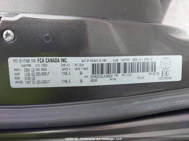 Aukcja sprzedaży 2020 Dodge Grand Caravan Sxt, vin: 2C4RDGCG3LR180534, numer aukcji: 12558136