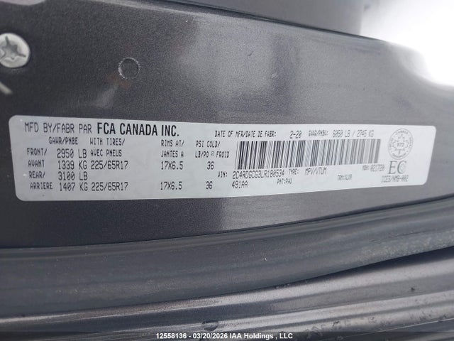 Aukcja sprzedaży 2020 Dodge Grand Caravan Sxt, vin: 2C4RDGCG3LR180534, numer aukcji: 12558136