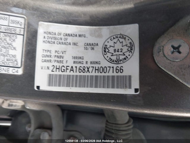 Aukcja sprzedaży 2007 Honda Civic Ex 4dr, vin: 2HGFA168X7H007166, numer aukcji: 12558138