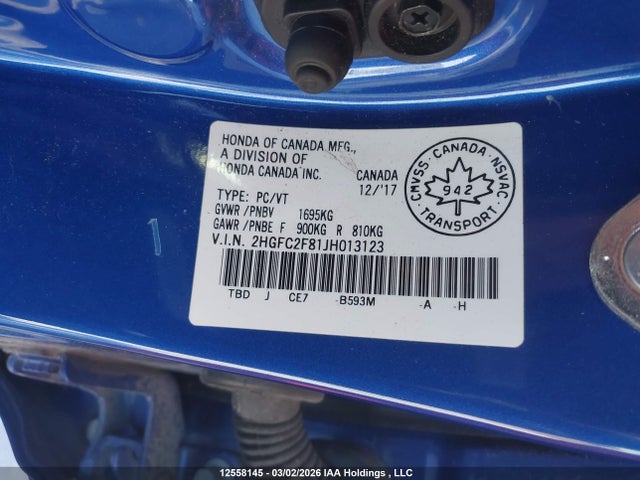 2018 Honda Civic Ex მანქანა იყიდება აუქციონზე, vin: 2HGFC2F81JH013123, აუქციონის ნომერი: 12558145