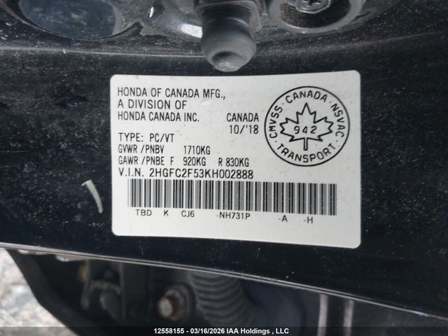 Продаж на аукціоні авто 2019 Honda Civic Lx, vin: 2HGFC2F53KH002888, номер лоту: 12558155