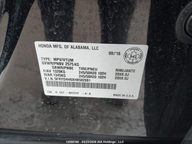 5FRYD4H6XHB502081 Acura Mdx Technology Package