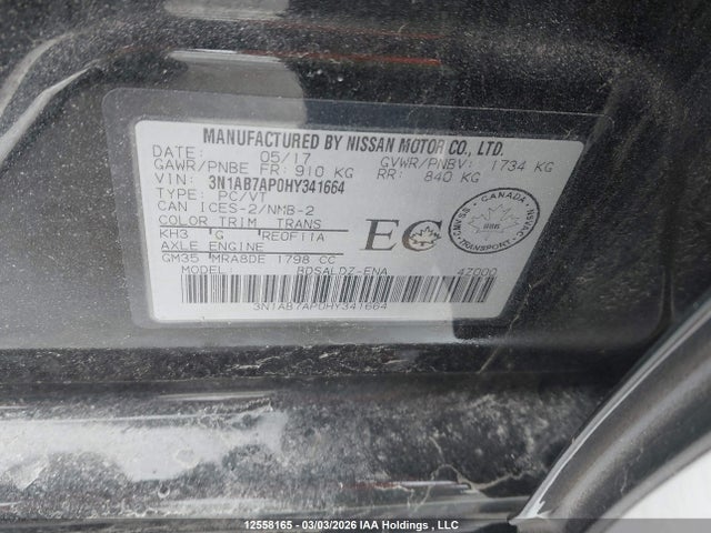 3N1AB7AP0HY341664 Nissan Sentra S/sv/sr/sl