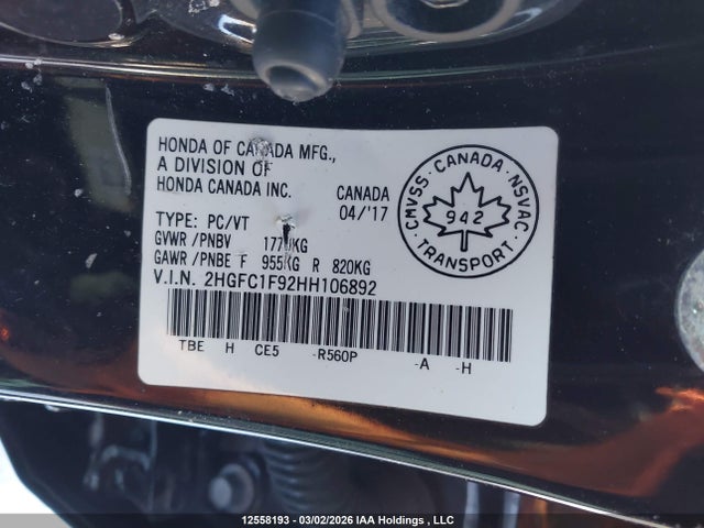 2HGFC1F92HH106892 Honda Civic Touring