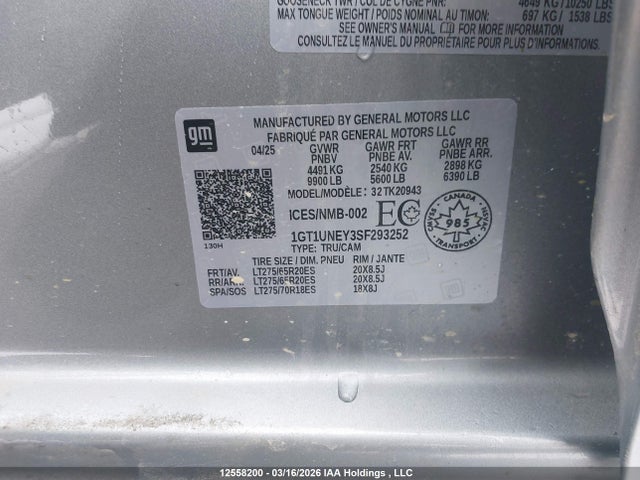 Aukcja sprzedaży 2025 Gmc Sierra 2500hd , Long Bed, Slt, 4wd, vin: 1GT1UNEY3SF293252, numer aukcji: 12558200
