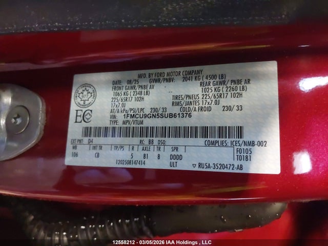 Aukcja sprzedaży 2025 Ford Escape Active, vin: 1FMCU9GN5SUB61376, numer aukcji: 12558212