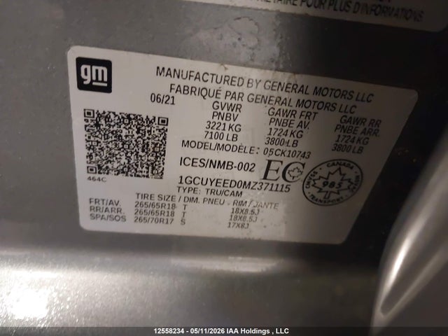 Aukcja sprzedaży 2021 Chevrolet Silverado K1500 Rst, vin: 1GCUYEED0MZ371115, numer aukcji: 12558234