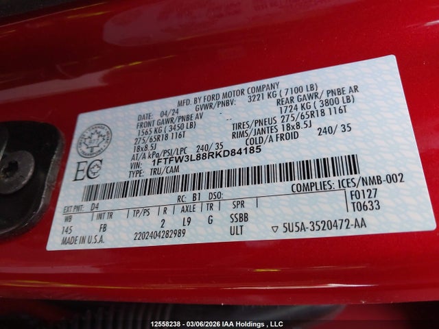 1FTFW3L88RKD84185 Ford F-150 Xlt