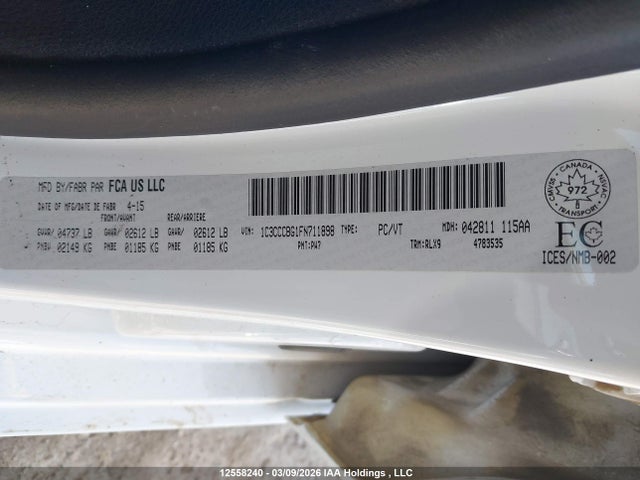 12558240 :رقم المزاد ، 1C3CCCBG1FN711898 vin ، 2015 Chrysler 200 S مزاد بيع