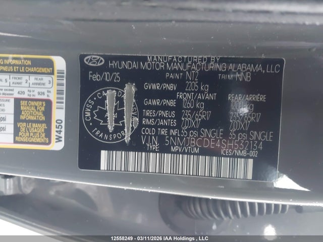 2025 Hyundai Tucson Sel მანქანა იყიდება აუქციონზე, vin: 5NMJBCDE4SH532134, აუქციონის ნომერი: 12558249