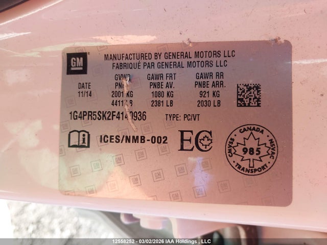 Aukcja sprzedaży 2015 Buick Verano, vin: 1G4PR5SK2F4140936, numer aukcji: 12558252
