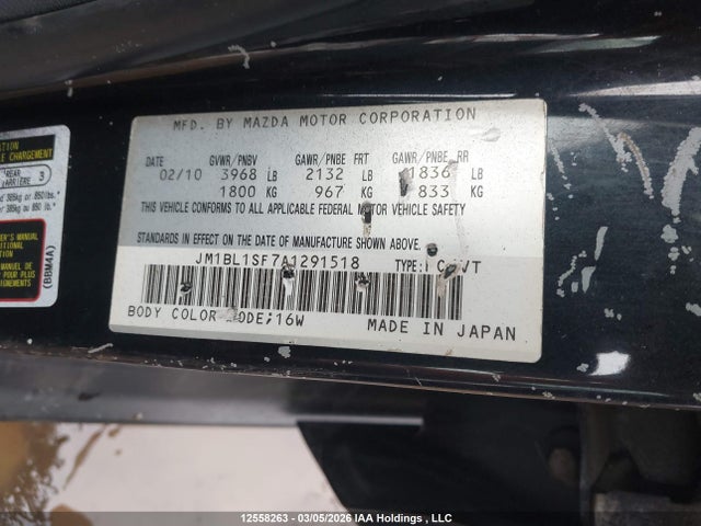 Aukcja sprzedaży 2010 Mazda 3 I, vin: JM1BL1SF7A1291518, numer aukcji: 12558263