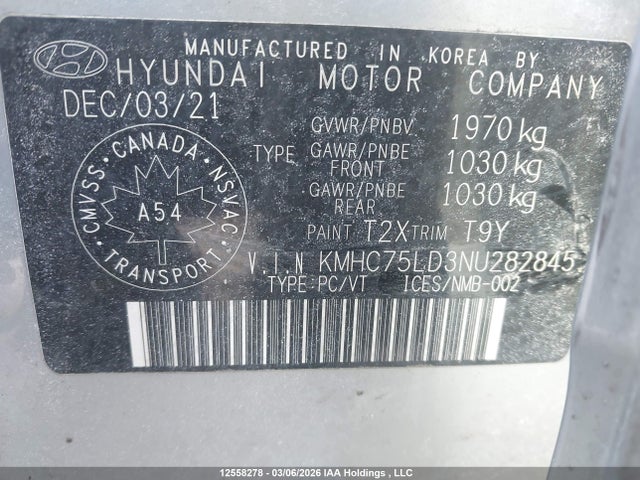 Продаж на аукціоні авто 2022 Hyundai Ioniq, vin: KMHC75LD3NU282845, номер лоту: 12558278