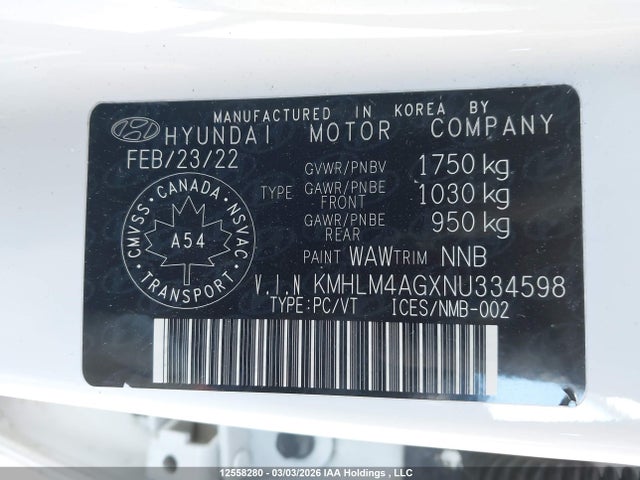 KMHLM4AGXNU334598 Hyundai Elantra