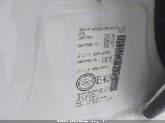 1N6ED1FKXPN618719 Nissan Frontier Sv