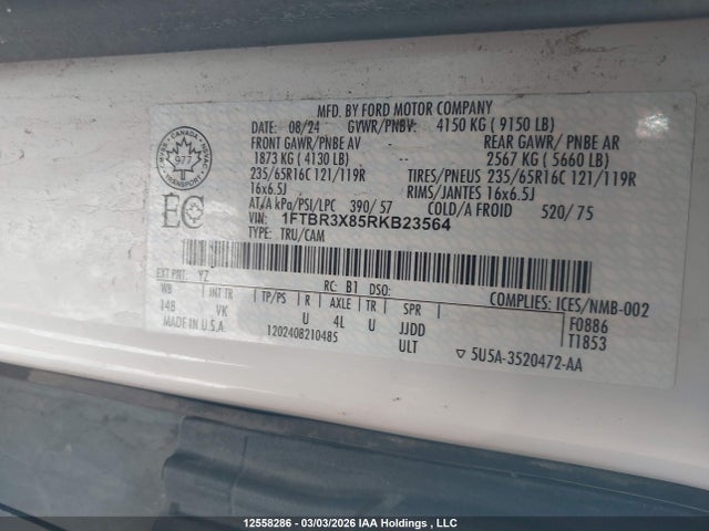 Продаж на аукціоні авто 2024 Ford Transit T-250, vin: 1FTBR3X85RKB23564, номер лоту: 12558286