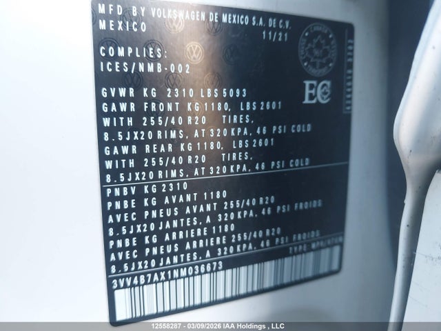 3VV4B7AX1NM036673 Volkswagen Tiguan Highline R-line