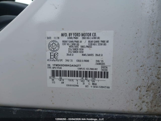 Ford EXPLORER XLT 2019 1FM5K8D88KGA54277 Image 9