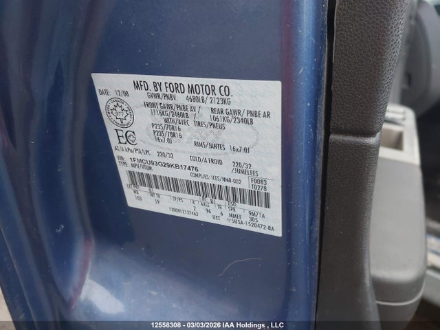 12558308 :رقم المزاد ، 1FMCU93G29KB17476 vin ، 2009 Ford Escape Xlt Automatic مزاد بيع