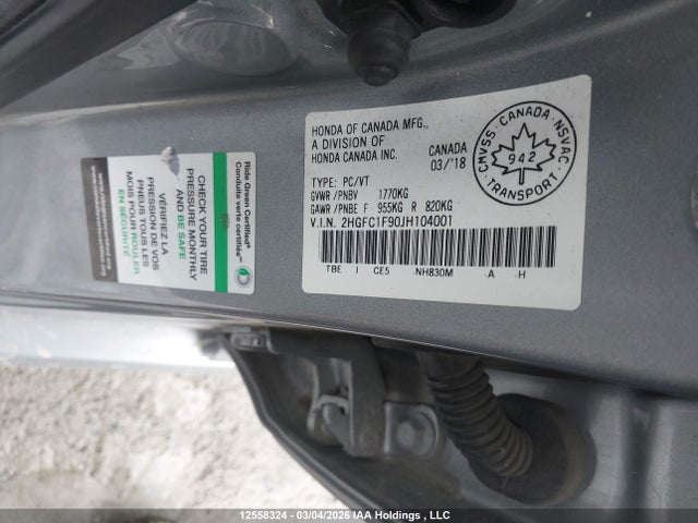 2HGFC1F90JH104001 Honda Civic Touring