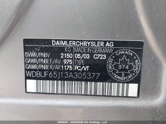 Продаж на аукціоні авто 2003 Mercedes-benz E 320, vin: WDBUF65J13A305377, номер лоту: 12558327