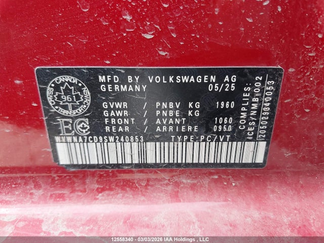 2025 Volkswagen Golf Gti Autobahn მანქანა იყიდება აუქციონზე, vin: WVWNA7CD9SW240853, აუქციონის ნომერი: 12558340