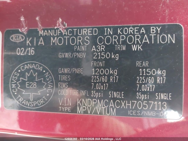 KNDPMCACXH7057113 KIA Sportage Lx