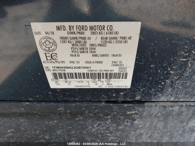 Aukcja sprzedaży 2018 Ford Explorer, vin: 1FM5K8B82JGB70561, numer aukcji: 12558362