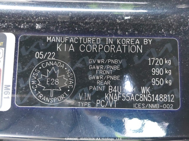 Aukcja sprzedaży 2022 Kia Forte5 Ex, vin: KNAF55AC8N5148812, numer aukcji: 12558365