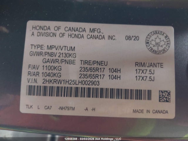 2HKRW1H25LH002903 Honda CR-V LX