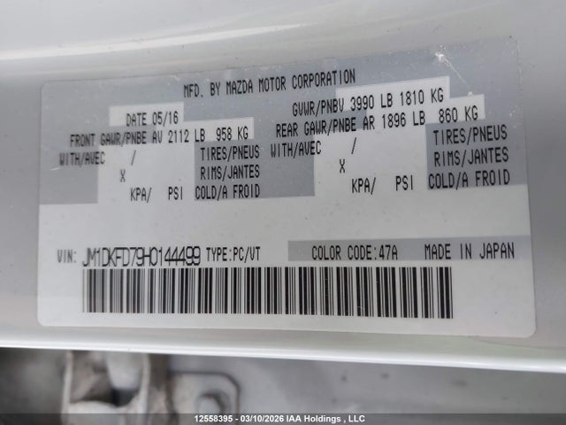 Aukcja sprzedaży 2017 Mazda Cx-3, vin: JM1DKFD79H0144499, numer aukcji: 12558395