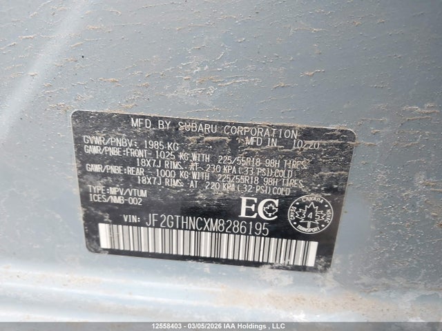 12558403 :رقم المزاد ، JF2GTHNCXM8286195 vin ، 2021 Subaru Crosstrek Limited مزاد بيع