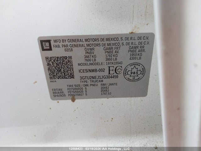 3GTU2NEJ1JG304459 GMC Sierra 1500 Slt