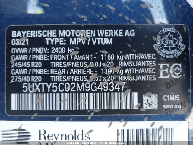 5UXTY5C02M9G49347 BMW X3 Xdrive30i
