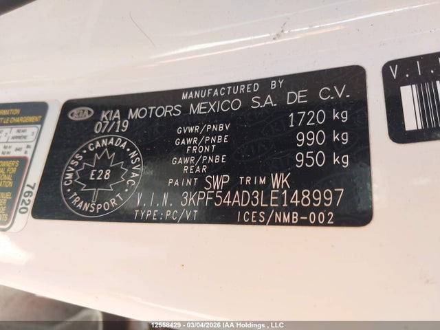 Продажа на аукционе авто 2020 Kia Forte Ex/ex Limited/ex Premium/ex+, vin: 3KPF54AD3LE148997, номер лота: 12558429