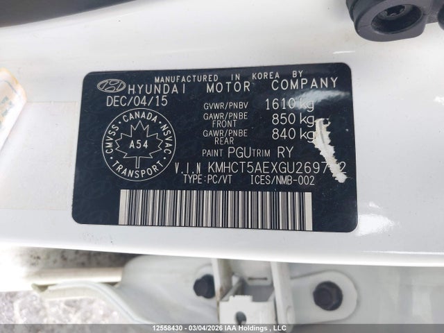 Aukcja sprzedaży 2016 Hyundai Accent Se, vin: KMHCT5AEXGU269732, numer aukcji: 12558430